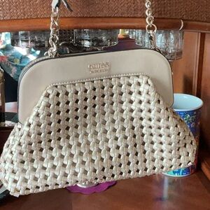 Guess Cream Crossbody Bag with Woven Design